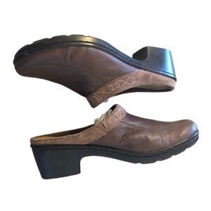 EASY SPIRIT Leather Clogs Women's Size US 9.5 Brown Neutral Mules Shoes